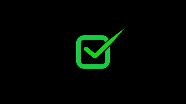 Green check mark animation in check box on black background