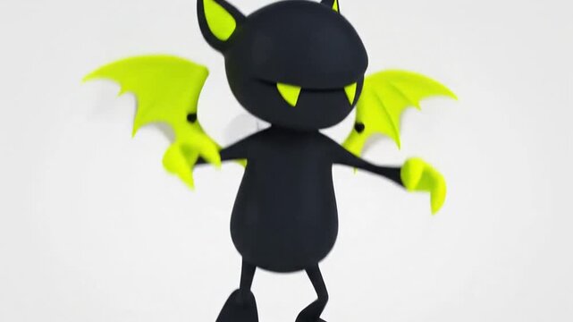 A cute black monster with neon green accents stands alone