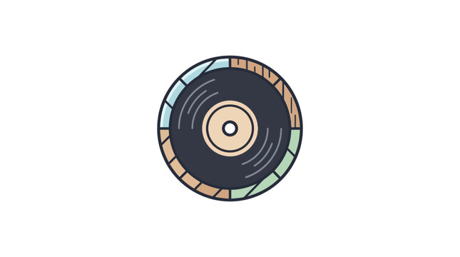 Retro Vinyl Record Icon with Colorful Segments and Wood Grain Texture