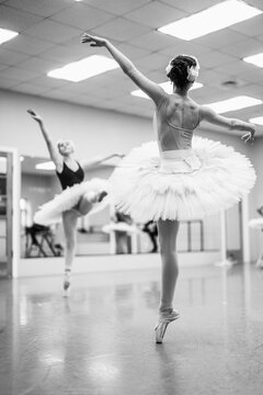 Ballerinas practicing ballet in dance studio