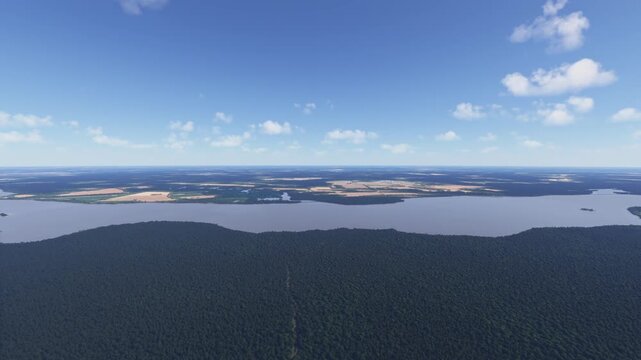 Side aerial drone shot of James River National Wildlife Refuge in Hopewell. Virginia. United States