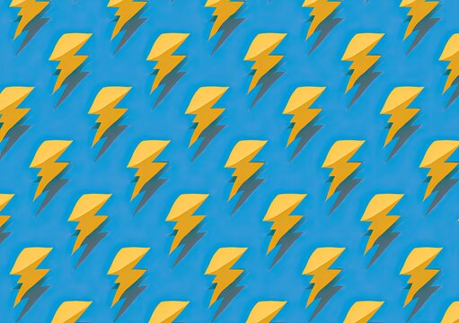 Yellow lightning bolt pattern with subtle shadows on a blue background