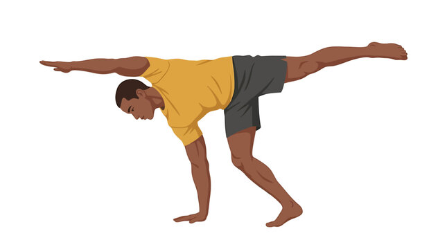 African American Male Balancing in Half Moon Pose Flat Vector