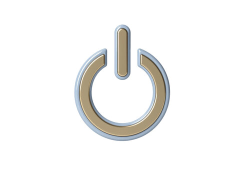 Gold and light blue power button 3d icon, isolated on transparent background