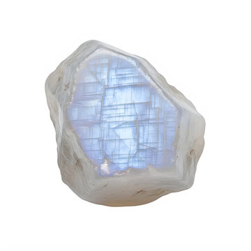Rough blue moonstone gemstone specimen on transparent background