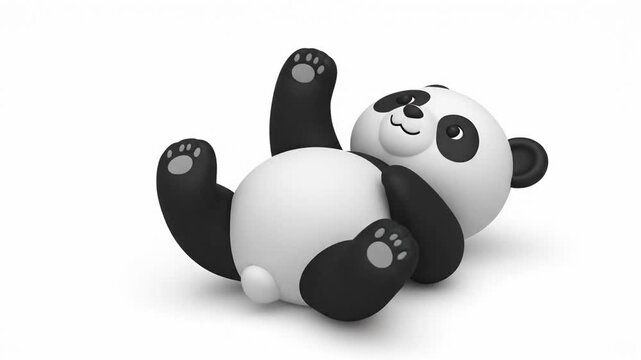 A cute cartoon bear is lying down on a white background