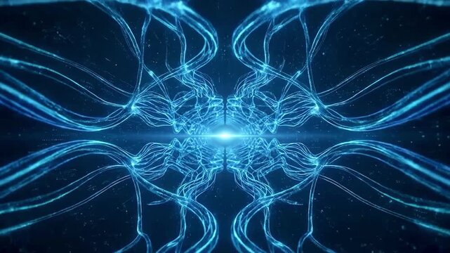 4K Symmetrical Infinite Blue Neuron Web Expanding Symmetrical Grid Loop