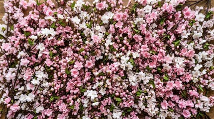 Fototapeta premium Dense Cluster of Pink and White Small Flowers in Bloom.