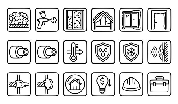 Premium polyurethane foam construction line icon set vector