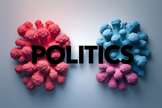 Two distinct entities representing political division with politics text in middle.