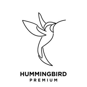 Minimalist Hummingbird Line Art Logo Design Icon Vector - Elegant and Modern Flying Bird Outline Symbol