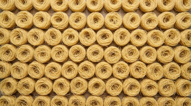 Close Up Pattern of Round Yellow Pasta Nests.