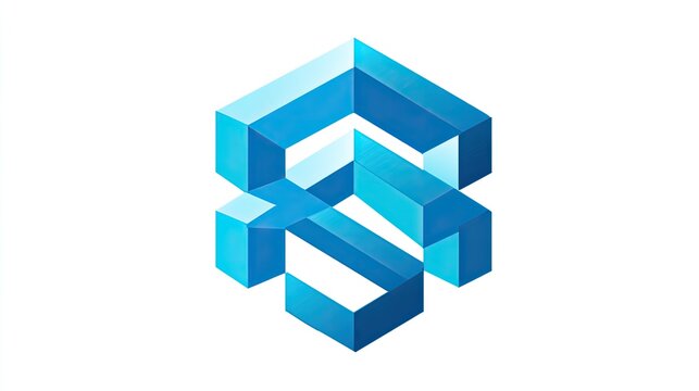 Abstract 3D blue isometric cube block structure