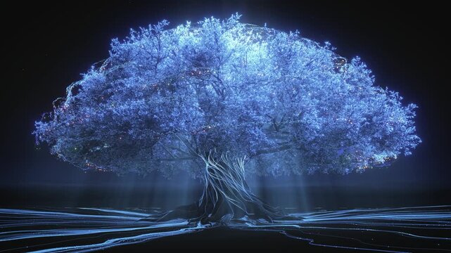 TechTree Full 360 Loop Cinematic Low Saturation Blue Handmade C4D 3D Animation