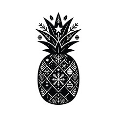 Pineapple fruit decorated with christmas snowflakes and winter patterns vector illustration. © MdKhalidIbneMahbub