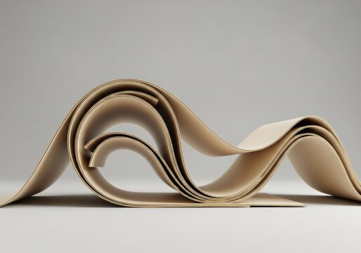Abstract Beige Paper Sculpture with Elegant Curves and Waves.