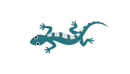 Fototapeta premium Blue tropical gecko lizard crawling on a clean white background, showing its distinctive stripes and delicate toes.