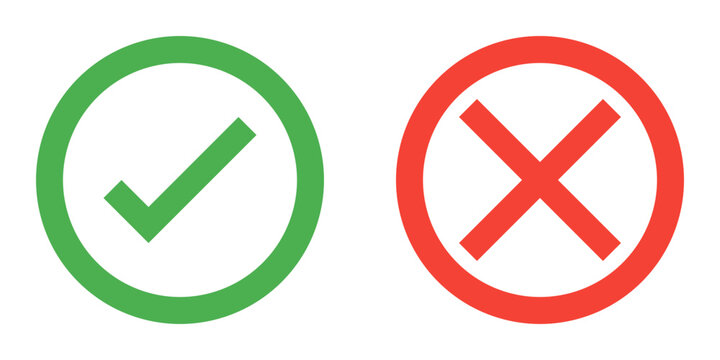 Green tick check mark and red cross icon in circles