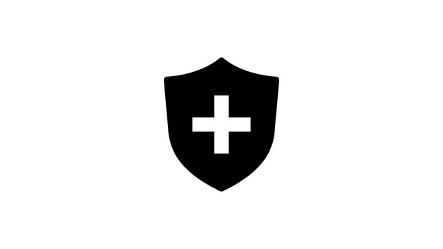 Minimalist shield animation with medical cross symbol for healthcare and security branding