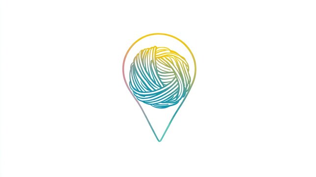 Colorful yarn ball inside map pin outline.
