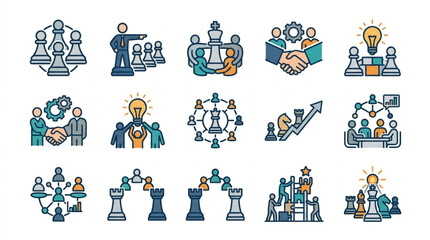 Business Strategy and Teamwork Icons Set. © vinsmoke