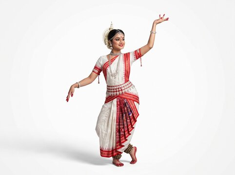 Young Odissi Classical Dancer Performing Traditional Dance of Odisha on White Background