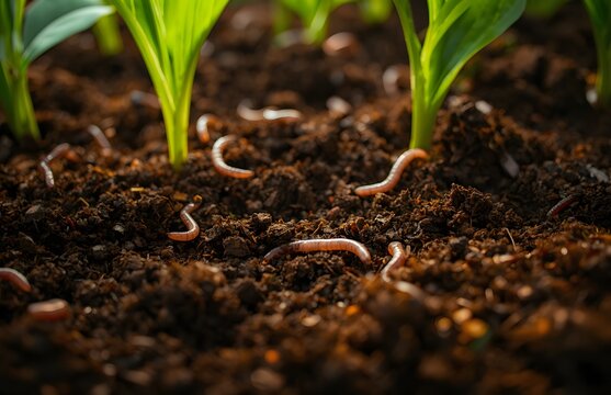 Earthworms In Garden Soil Close up Photography