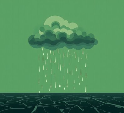 Rain cloud and cracked earth flat vector illustration in shades of green
