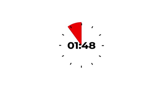 2 minute countdown timer animation. 2 minute circle Countdown timer from 120 to 0 animation on black background. 2 minute Digital Countdown Timer Animation. 4k motion video.
