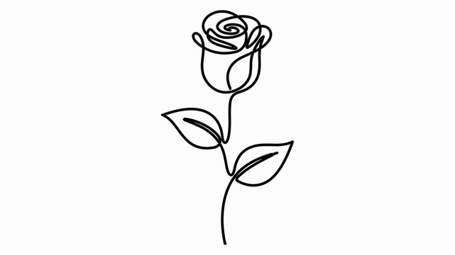 Continuous line drawing of a beautiful rose flower appearing on white background