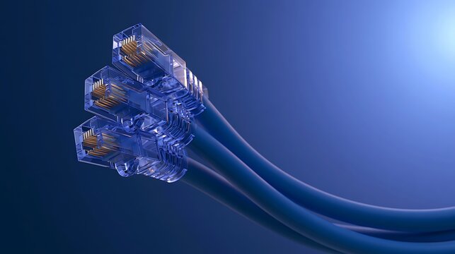 Network connection, internet, technology concept - Ethernet Network RJ45 cables on blue background. 3d illustration
