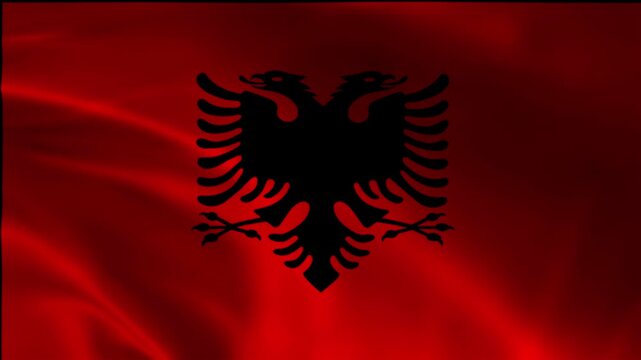 Waving Albanian Flag with Double-Headed Eagle Emblem