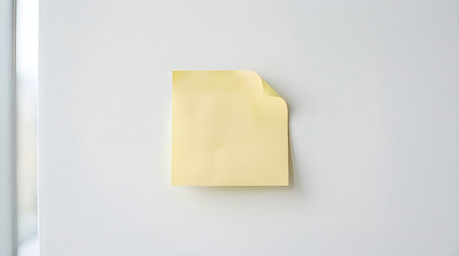 Single yellow sticky note on white wall