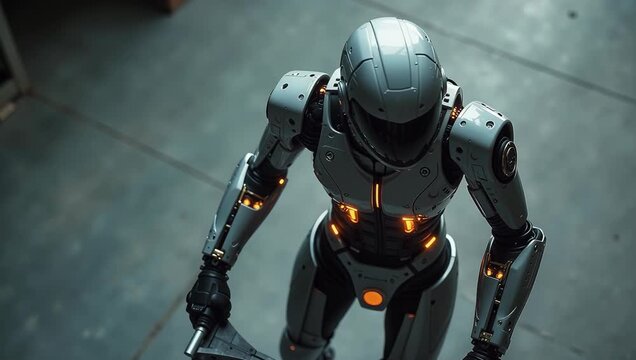 Robot Engaging in Mechanical Task in Futuristic Setting