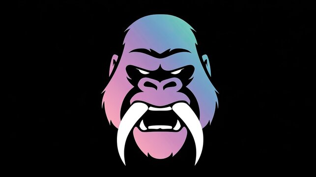 Gradient gorilla head mascot with large white tusks