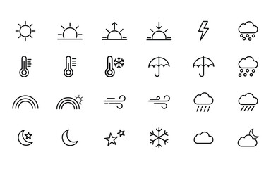 Fototapeta premium Weather icon set featuring sun clouds rain snow wind and temperature symbols forecast meteorology