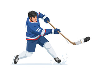 Obraz premium Professional ice hockey player performing a powerful slap shot on the rink.