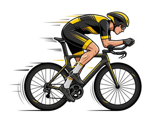 Fototapeta premium A professional cyclist in an aerodynamic racing position on a high speed road bike.