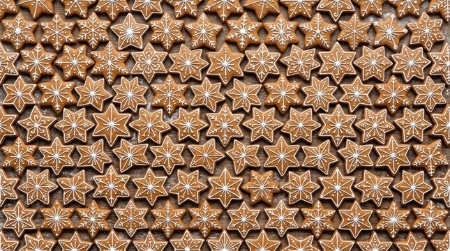 Closeup of Star Shaped Gingerbread Cookies with Icing Decoration.