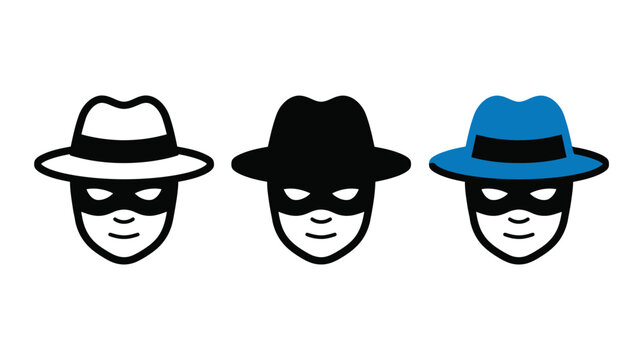 Bandit icon set showing thief masks in flat style