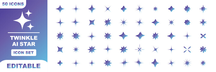 Star black silhouettes icons set with sparkle shine twinkle shooting star ranking badge sun night sky decoration elements and award symbols graphic vector illustration. Sparkle star vector icon set © Hike Studio 2