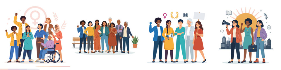 Obraz premium International Women's Day empowerment illustration set on a simple white background