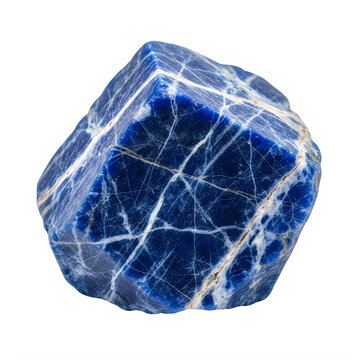Rough deep blue sodalite mineral specimen on transparent background with stone with single raw deep