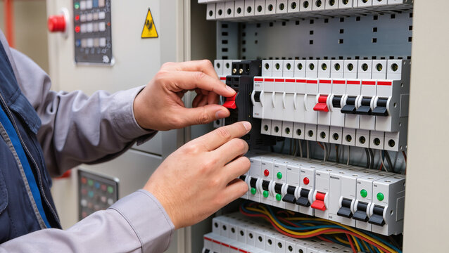 Electrician working on electrical panel