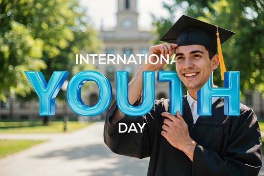 International youth day celebration with happy university graduate