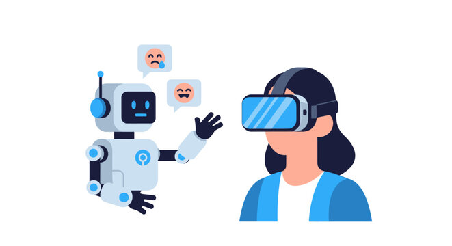 AI Emotion Recognition and Human-Robot Interaction in Virtual Reality Vector Illustration