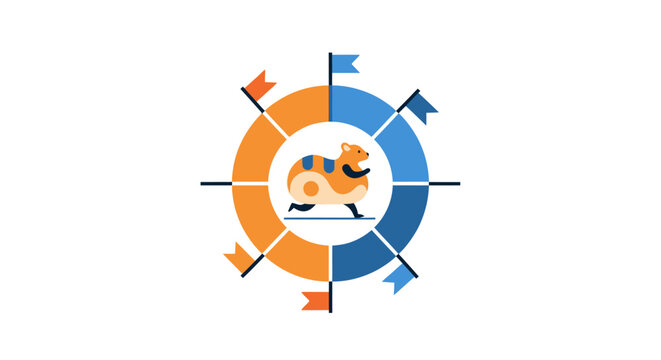 Business Concept Illustration of Hamster Running in a Goal-Oriented Infographic Wheel Chart