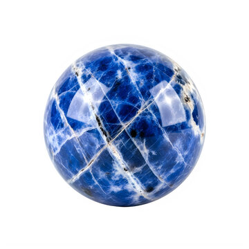 Polished sodalite sphere gemstone orb on transparent background