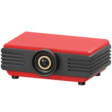 3D clay projector red black, presentation movie cinema meeting display technology icon, transparent PNG