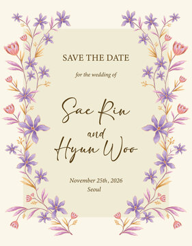 Wedding card invitation with batik pattern design, floral element with vector file